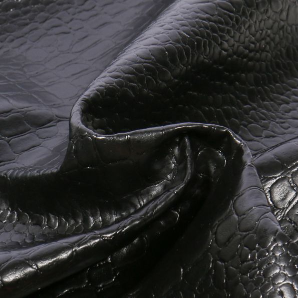 Coupon Simili cuir Croco brillant Noir - 50 x 70 cm