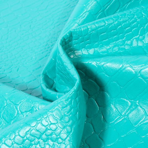 Coupon Simili cuir Croco brillant Turquoise - 50 x 70 cm