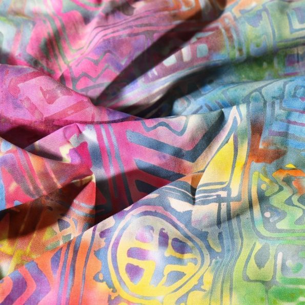 Tissu Batik Motifs inca sur fond Multicolore - Par 10 cm