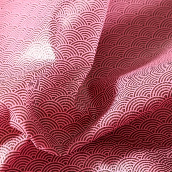 Simili cuir d'ameublement Eventails burgundy sur fond Rose - Par 50 cm