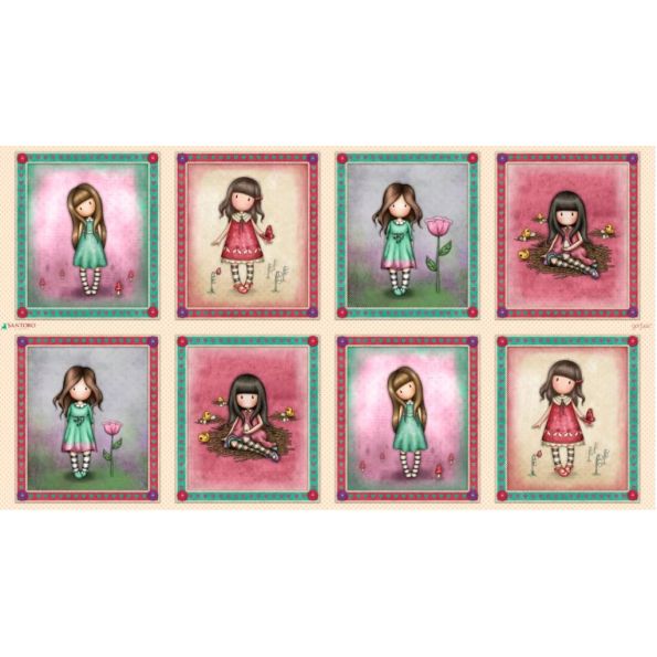 Tissu Coton Santoro London Gorjuss carte sur fond Beige - Par 60 cm