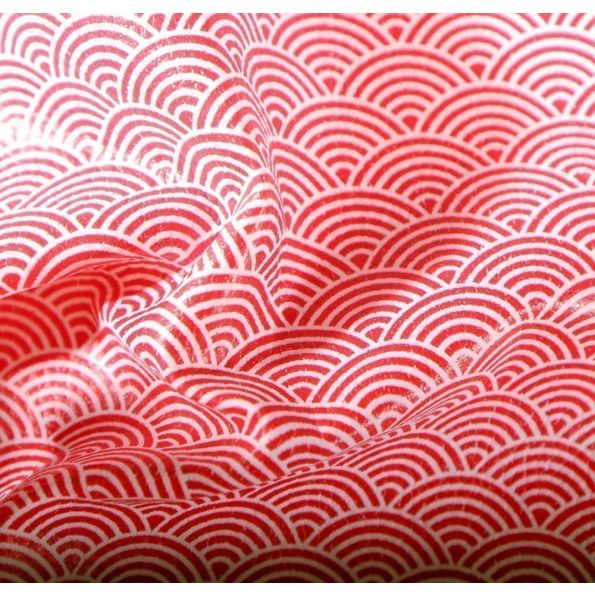 Coupon Simili cuir Wifi Blanc et rouge - 50 x 70 cm