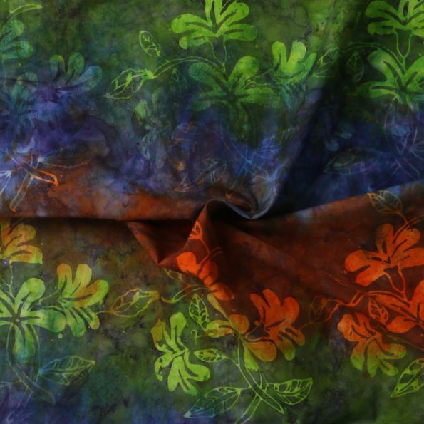 Tissu Coton imprimé Batik Orianza sur fond Multicolore - Par 10 cm