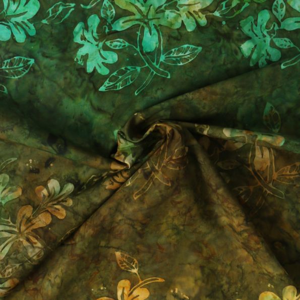 Tissu Coton imprimé Batik Verdora sur fond Vert foncé - Par 10 cm