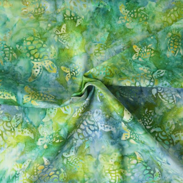 Tissu Coton imprimé Batik Tortika sur fond Vert émeraude - Par 10 cm