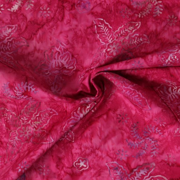 Tissu Coton imprimé Batik Cerizi sur fond Framboise - Par 10 cm