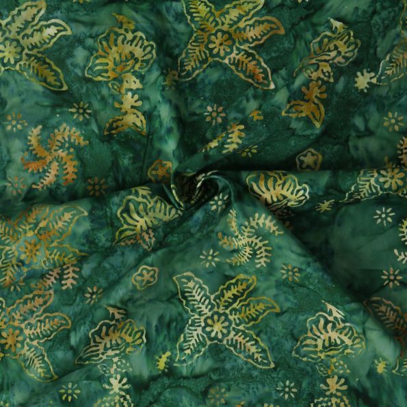 Tissu Coton imprimé Batik Emerza sur fond Vert épicéa - Par 10 cm