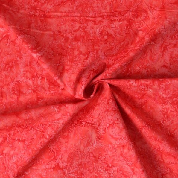 Tissu Coton imprimé Batik Calira sur fond Corail - Par 10 cm