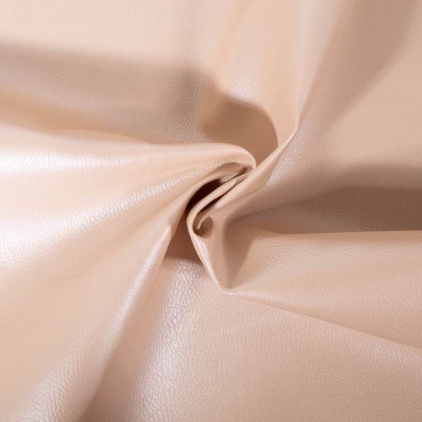 Coupon Tissu Simili cuir d'ameublement uni Beige nacré - Coupon de 50 cm