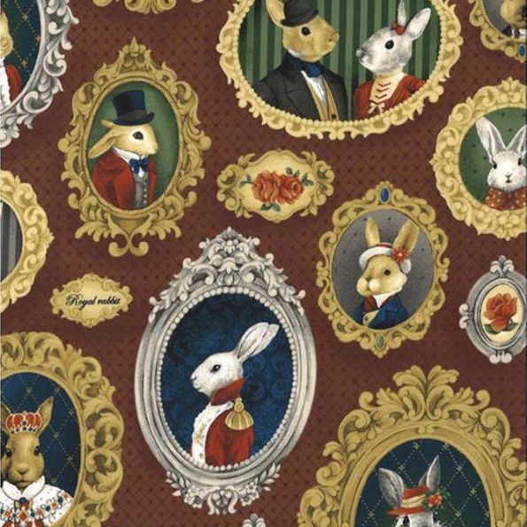 Tissu Coton imprimé Cadres lapinou sur fond Marron - Par 10 cm