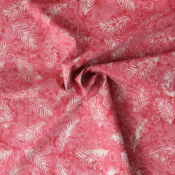 Tissu Coton imprimé Batik Lianys sur fond Rose - Par 10 cm