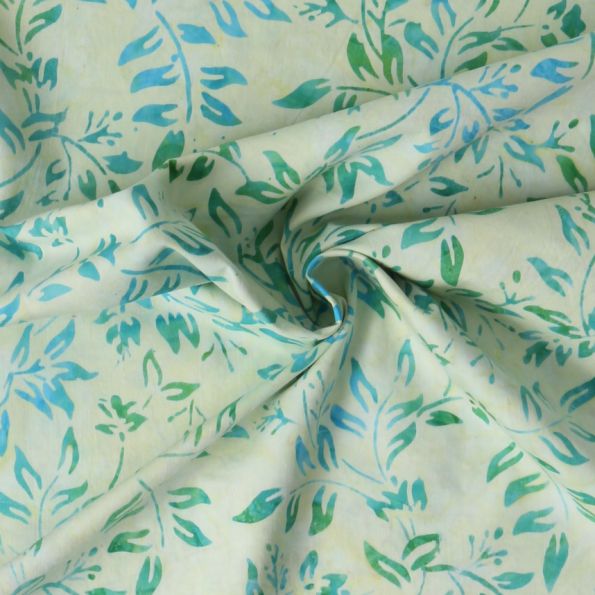 Tissu Coton imprimé Batik Luména sur fond Jaune pastel - Par 10 cm