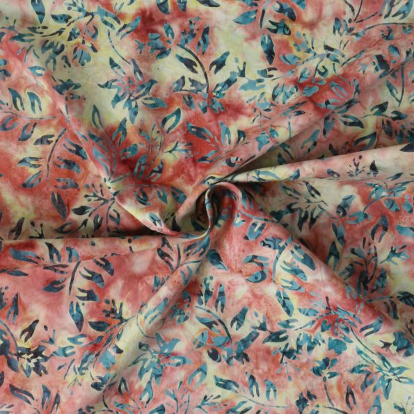 Tissu Coton imprimé Batik Solflame sur fond Jaune pastel - Par 10 cm