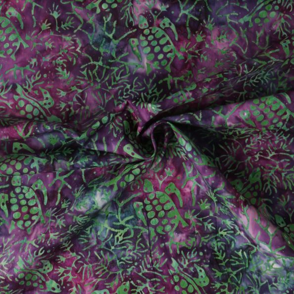 Tissu Coton imprimé Batik Tortika sur fond Violet foncé - Par 10 cm