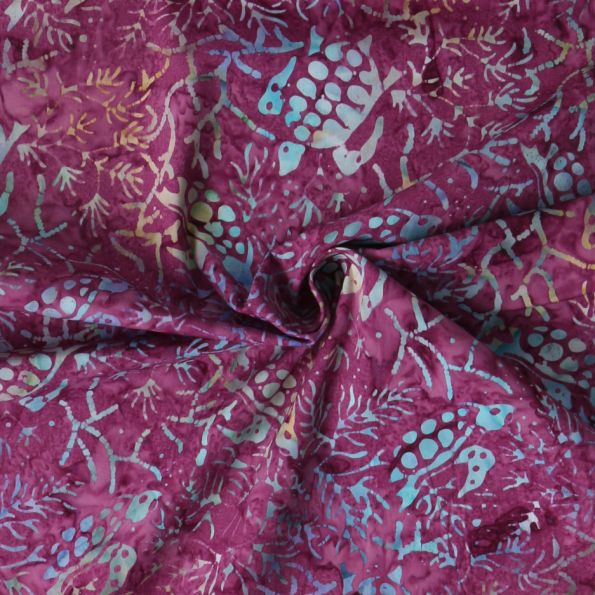 Tissu Coton imprimé Batik Tortika sur fond Magenta fuschia - Par 10 cm