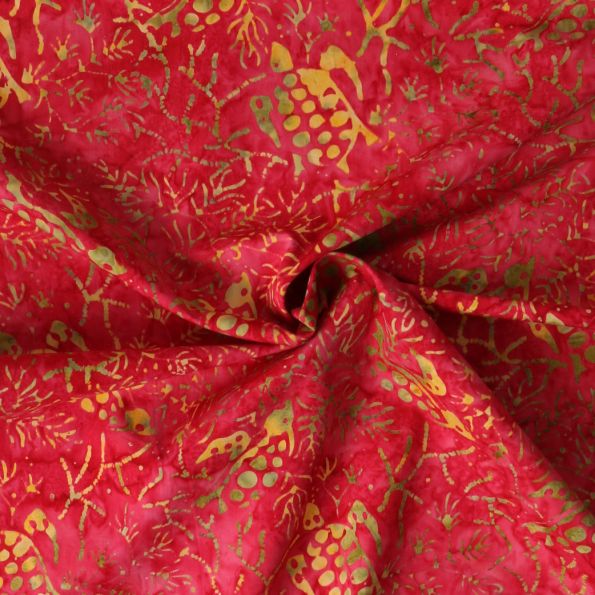 Tissu Coton imprimé Batik Tortika sur fond Rouge - Par 10 cm