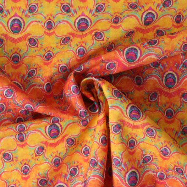 Tissu Voile de Coton Pluméa sur fond Jaune or - Par 10 cm