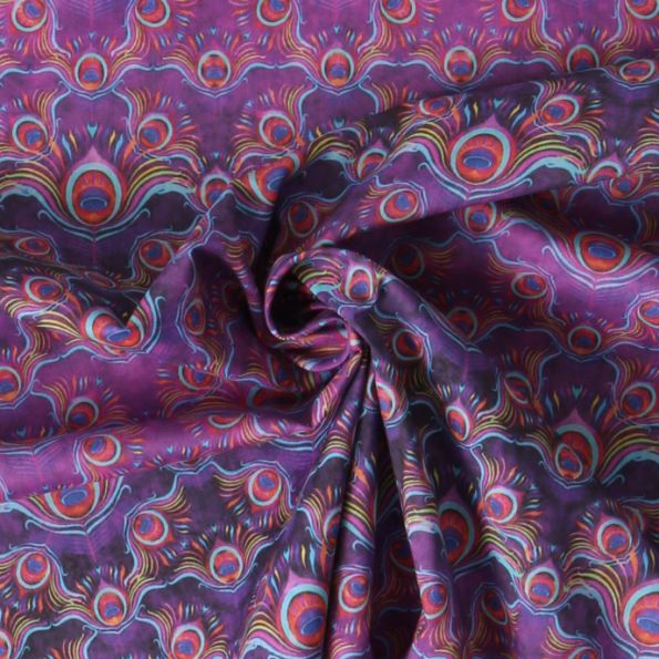 Tissu Voile de Coton Pluméa sur fond Violet - Par 10 cm