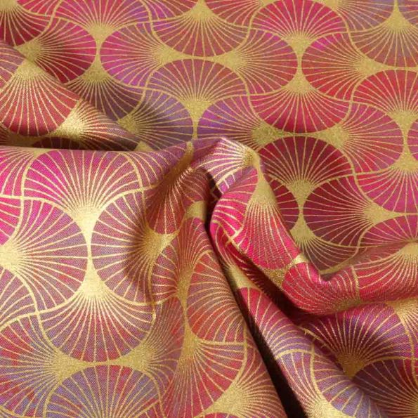 Tissu coton imprimé Golden Vibes Robert Kaufman Fleuris sur fond Rouge - Par 10 cm