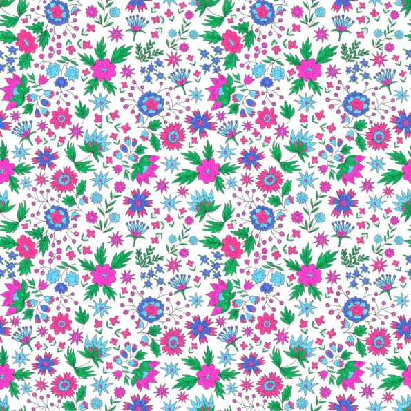 Tissu Coton imprimé Fleuris Lya sur fond Blanc - Par 10 cm