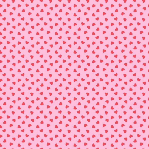 Tissu Coton imprimé Coeurs rouges sur fond Rose - Par 10 cm