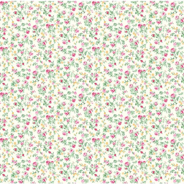 Tissu Coton imprimé Fleuris Aldo sur fond Ecru - Par 10 cm