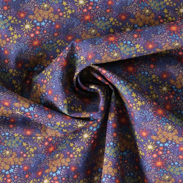 Tissu Coton imprimé fleuris Alvinya sur fond Bleu marine - Par 10 cm