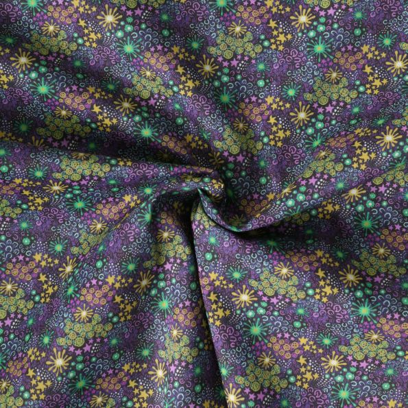 Tissu Coton imprimé  Fleurisia sur fond Violine - Par 10 cm