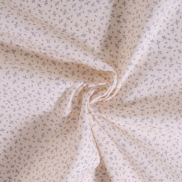 Tissu Coton imprimé Fleuris Tia grises sur fond Blanc - Par 10 cm