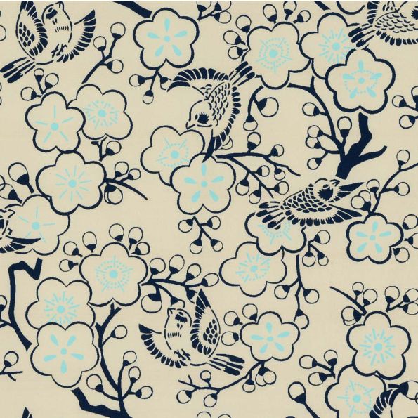 Tissu Coton imprimé Motif japonais sur fond Beige - Par 10 cm