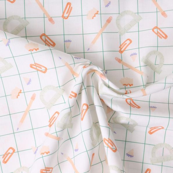 Tissu Coton imprimé  Graphika papeterie pop sur fond Blanc - Par 10 cm