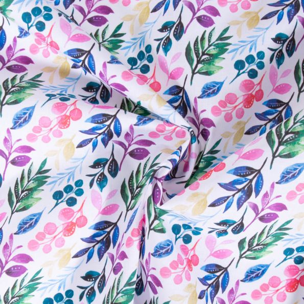 Tissu Coton imprimé Alban Floral sur fond Blanc - Par 10 cm