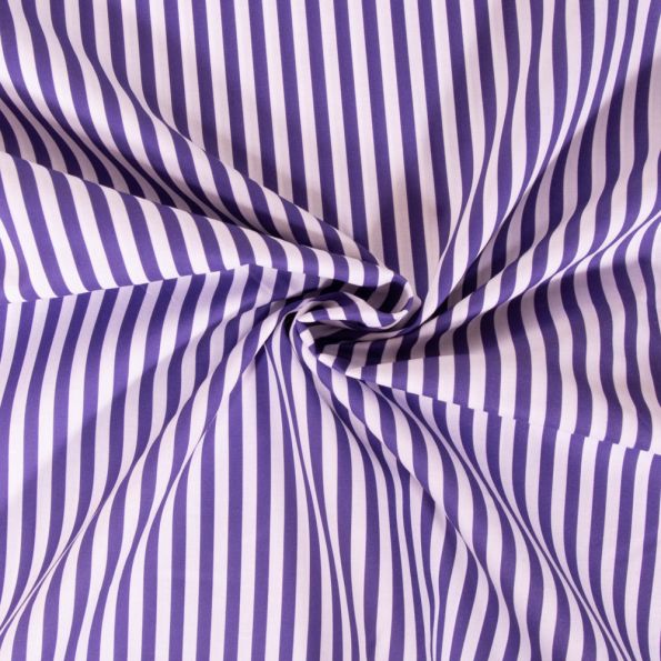 Tissu Popeline de Coton Rayures violettes 5 mm sur fond Blanc - Par 10 cm