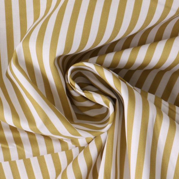 Tissu Coton imprimé  rayé Lisalou sur fond Vert olive - Par 10 cm