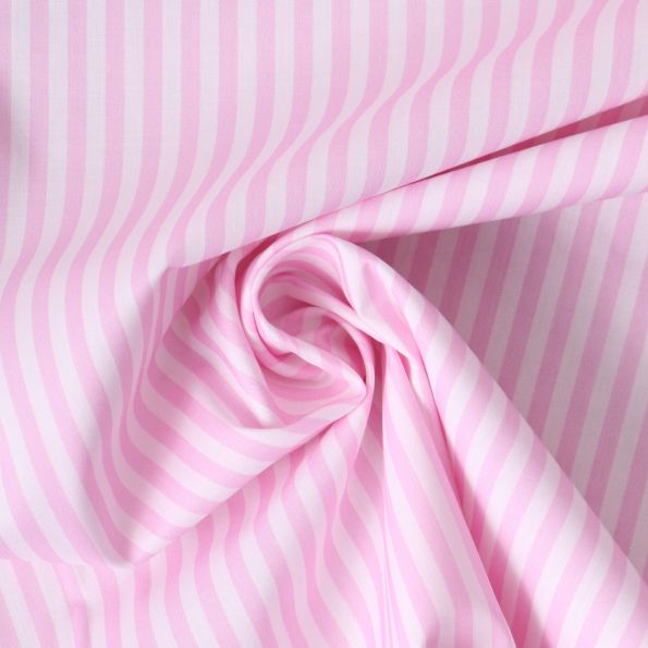 Tissu Coton imprimé  rayé Lisalou sur fond Rose bébé - Par 10 cm