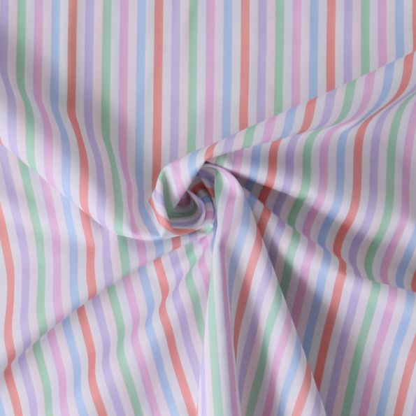 Tissu Coton imprimé  Lisalou multico pasel sur fond Blanc - Par 10 cm