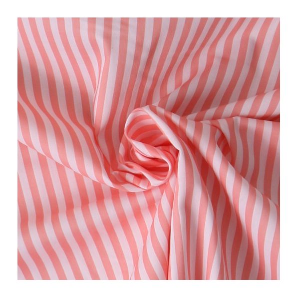 Tissu Coton imprimé rayé Lisalou sur fond Rose saumon - Par 10 cm