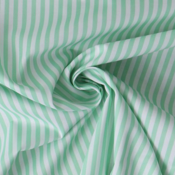 Tissu Coton imprimé  rayé Lisalou sur fond Vert pastel - Par 10 cm