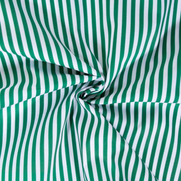 Tissu Popeline de Coton Rayures vertes 5 mm sur fond Blanc - Par 10 cm