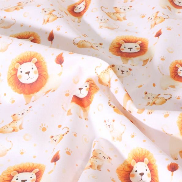 Tissu Coton imprimé Leo animaux sur fond Orange - Par 10 cm