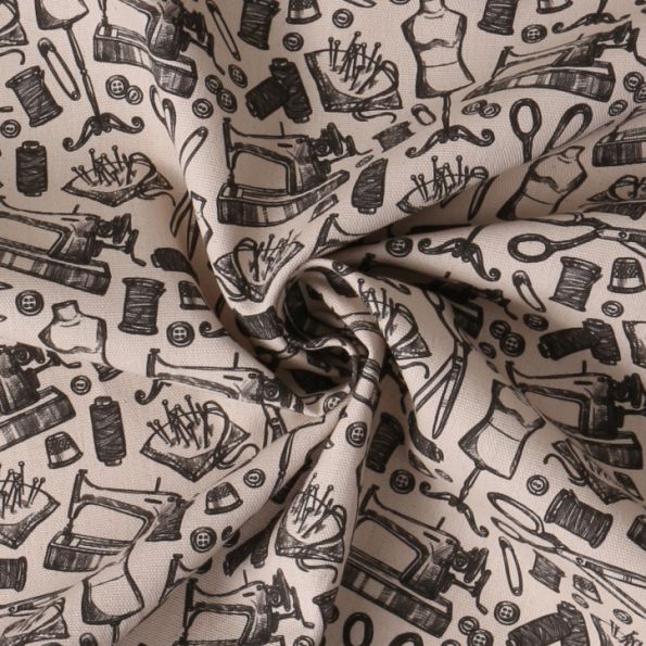 Tissu Toile Canvas Couturama sur fond Beige - Par 10 cm