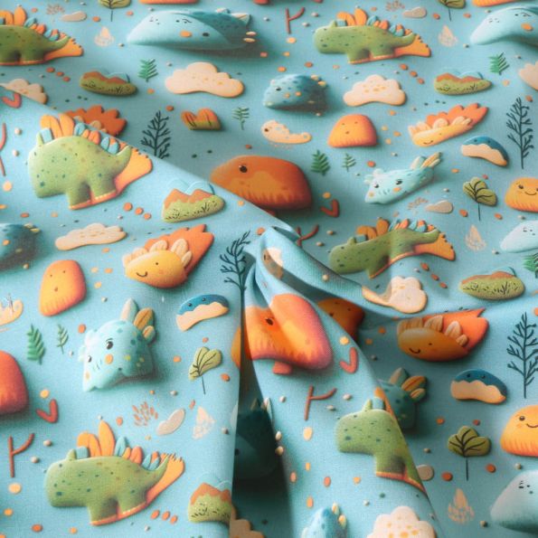 Tissu Coton imprimé digital Happy animaux sur fond Bleu - Par 10 cm