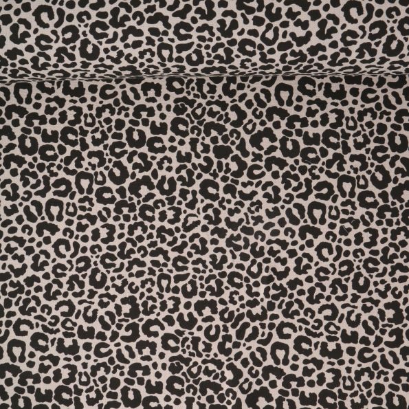 Tissu Toile de Coton aspect lin Léoléo noir sur fond Naturel - Par 10 cm