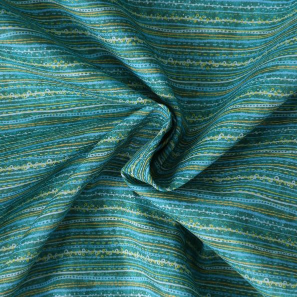 Tissu Coton imprimé  Strya sur fond Vert canard - Par 10 cm