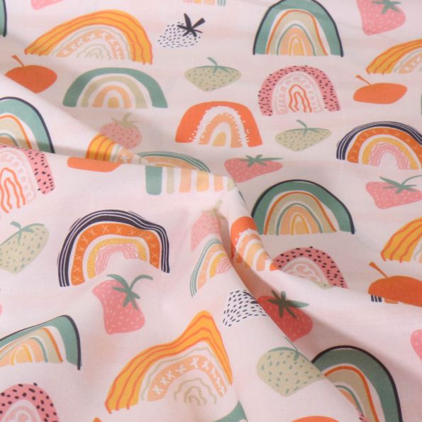 Tissu Coton imprimé Sandy fruits sur fond Rose nude - Par 10 cm