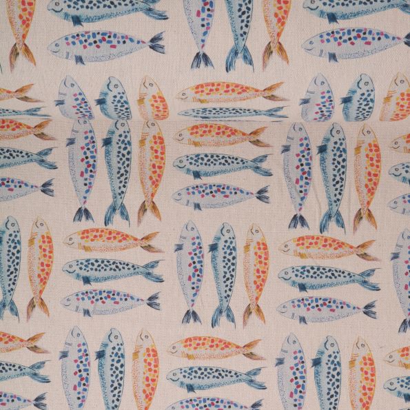 Tissu toile de Coton Poissons Mosaiques sur fond Naturel - Par 10 cm