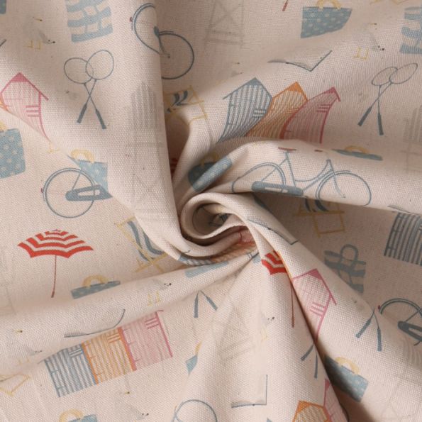 Tissu Toile Canvas Cabana sur fond Beige sable - Par 10 cm