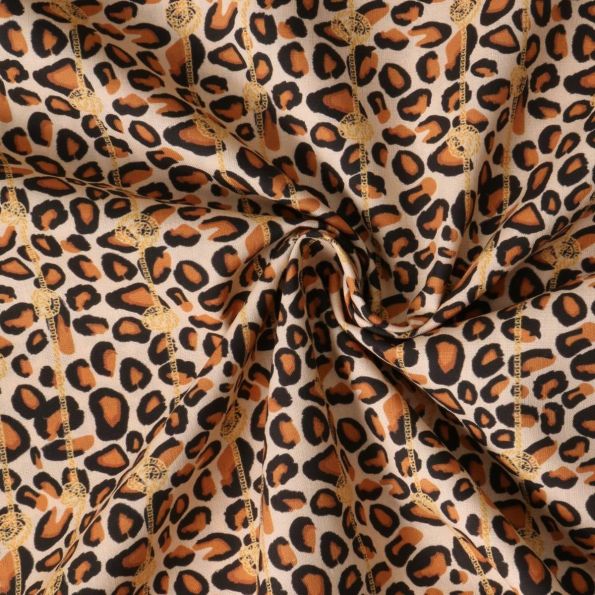 Tissu Coton imprimé  Lia panthère sur fond Beige sable - Par 10 cm