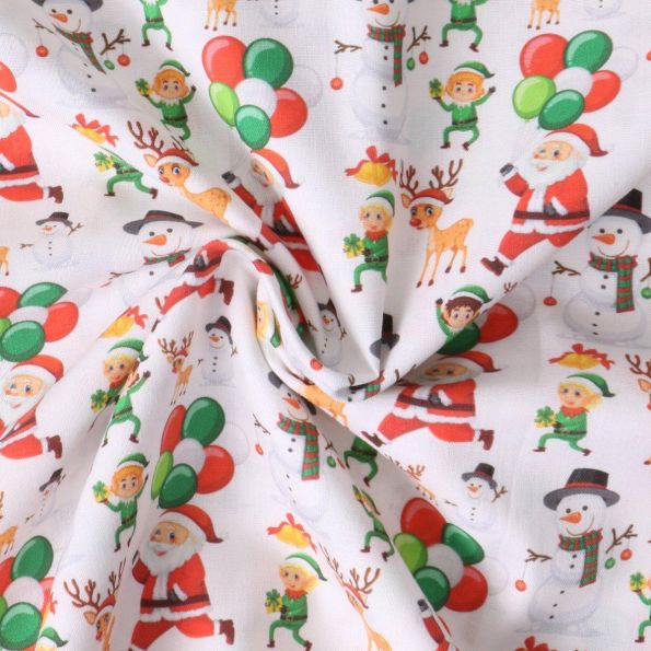 Tissu Coton imprimé  Lior Noël en fête sur fond Blanc - Par 10 cm