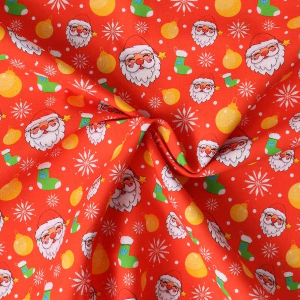 Tissu Coton imprimé Giulia père Noël pop sur fond Rouge - Par 10 cm